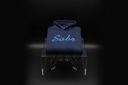 Blue hoodie with 'Sabr' text on a clear stand against a black background