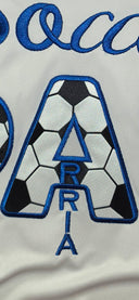 Personalized Soccer Dad Performance Shirt — Black & White Twill Appliqué